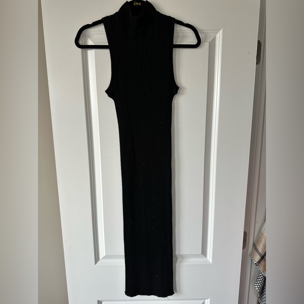 Mock neck, black, ribbed material dress